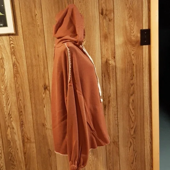 🎃POL Orange French Terry V-Neck Hooded Sweatshirt (L)🎃 - Picture 4 of 8